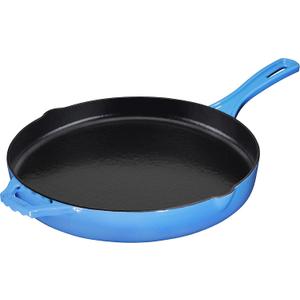 Bruntmor 12'' Blue Pre-seasoned Cast Iron Frying Pan, 12 Inch Oven Safe Skillet, Grill Pan Set, Nonstick Cookware And Bakeware For Casserole Dish