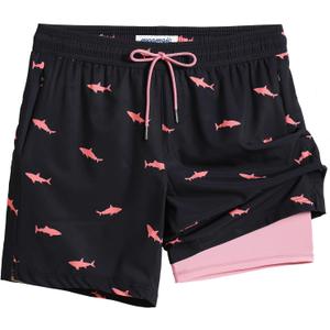 maamgic 2 in 1 Mens Swim Trunks 7 Inch Swim Shorts Swim Suits Board Shorts (Small, Shark Black)