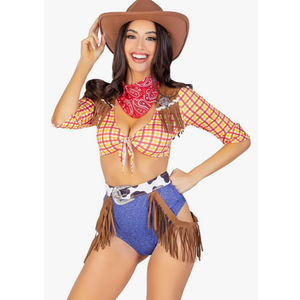 Leg Avenue Women’s 5 PC Playful Cowboy Halloween Costume with Red Bandana Size Large