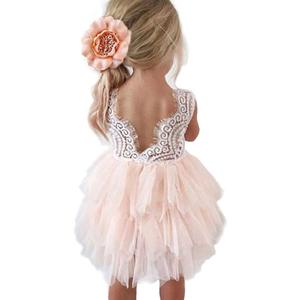 Topmaker Backless A-line Lace Back Flower Girl Dress (1T, Non-beads-pink)