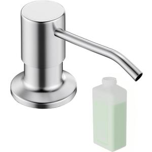 Built in Soap Dispenser for Kitchen Sink, Brushed Nickel Stainless Steel Countertop Pump Head (Plastic Built-in), Dish Soap Hand Lotion Dispenser with Refillable 17OZ Bottle (Brushed Nickel)