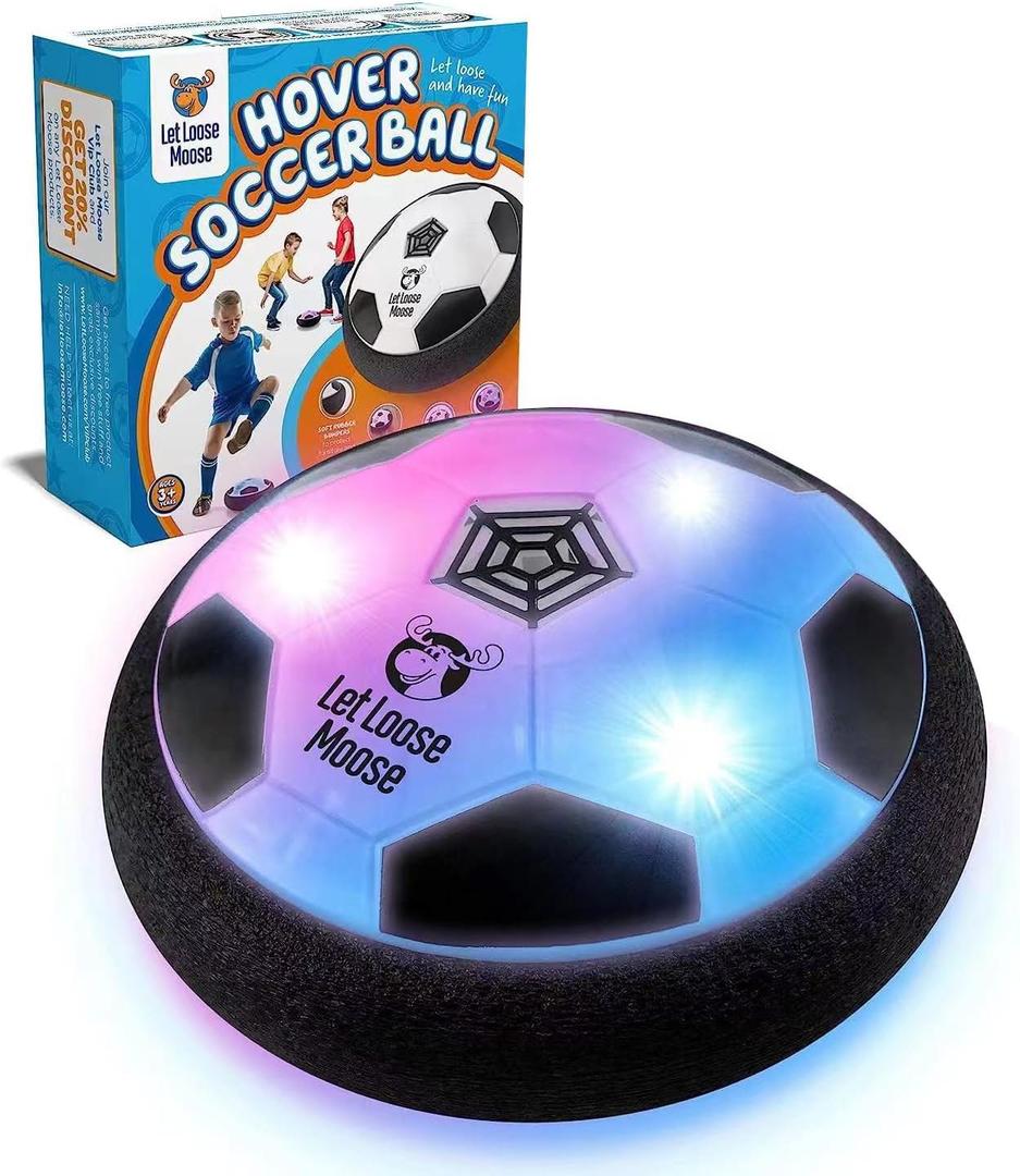 Let Loose Moose Hover Soccer Ball - Indoor LED Floating Toy for Kids Aged 6, 7, 8, 9, 10, 11, 12-Year-Old - Fun Sports Game Age 6-8, 8-12 Boys and Girls, Set of 1 - Soccer Toys for Teens