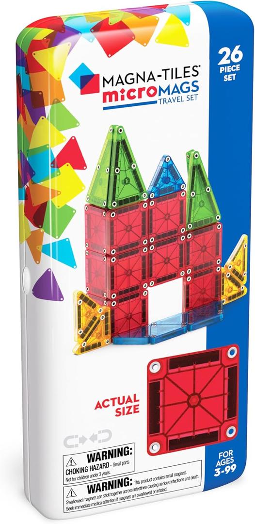 MAGNA-TILES microMAGS 26-Piece Travel Magnetic Construction Set  Bold Colors, The Original Magnetic Building Brand