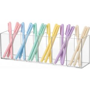 Jetec Acrylic Pen Holder 6 Compartments Makeup Brush Stationery Organizer Pencil Holder for Desk Accessories, Cosmetic Brushes, Dorm, Home, Bathroom, Kitchen, Office Supplies(Clear)
