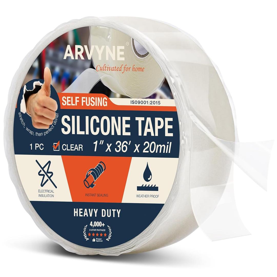 Self-Fusing Silicone Tape 1 36 20 mil Clear Rubber Repair Tape Waterproof, Heat-Resistant, Insulating, Chemical-Resistant, No-Residue, Ideal for Sealing, Automotive, Electrical & Outdoor Use