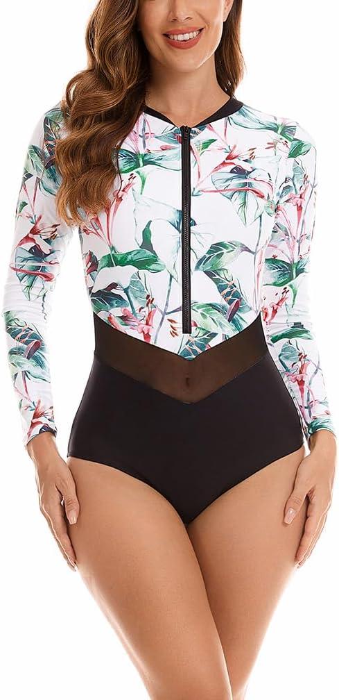Swimsuit Zipper Long Sleeve Women's One-Piece Swimsuit Backless Beachwear Black Surfing Suit, S
