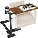 Height Adjustable OverCouch Armrest Table Tray  Tilting Top Swivel Table for Recliner, Sofa, Laptop, Slide Under Side Table for Eating, Reading, Snacking, Recovery Use (Rustic Brown)