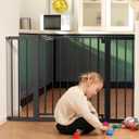 Babelio Baby Gate, 29-43" Auto-Close Easy Install Pet Gate, PressGuard P7 Extra Wide Walk Thru Child Safety Gate, 30" Tall Pressure-Mounted Metal Dog Gate for Doorways & Stairs, Black