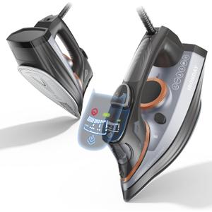 Steam Iron for Clothes with LCD Screen, 1700W Iron Non-Stick Ceramic Soleplate, Auto Shutoff, Self-Cleaning, Anti-Drip, Steam Burst, Spray Mist 10.14oz Water Tank