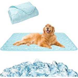 NACOCO Pet Summer Cooling Blanket - 35.4" x 49.2" Double-Sided Mat Dog Puppy Self Cat Pad Bed Cover for Home Outdoor Sofa Sleeping Washable Portable Lightweight Small Medium Large(Blue,M)