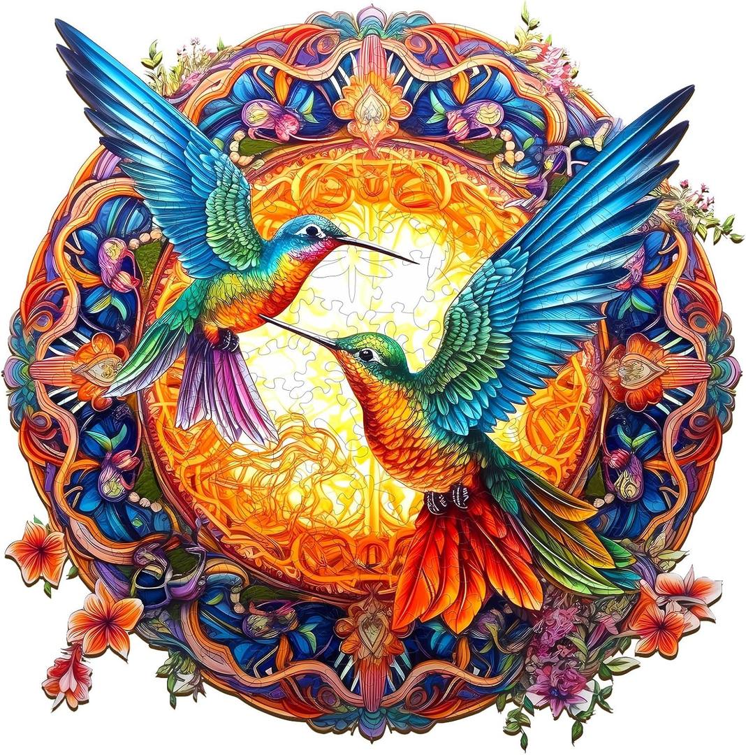 Wooden Puzzles for Adults - Mandala Hummingbird Wooden Puzzle, Unique Shaped Wood Jigsaw Puzzle for Adults, Wood Puzzles Adult, Gifts for Family, Wall Art Home Decor (100pcs 7.9 * 7.9in S)