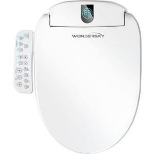 WONDERSKY Elongated Bidet Toilet Seat, Smart Heated Toilet Seat with Warm Water and Dryer, Soft Close Bidet Seat with Adjustable Temperature, Stainless Steel Nozzle