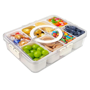 ZEHXI Snackle Box Container,8 Compartment Divided Serving Tray with Lid and Handle,Divided Travel Snack Box for Candy,Nuts,Fruits, Ideal for Party,Travel & Picnic Use