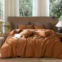 MooMee Wavy Striped Duvet Cover Set 100% Washed Cotton Linen Like Textured Breathable Durable Soft Comfy (Dark Orange, Super Queen 90"x98")