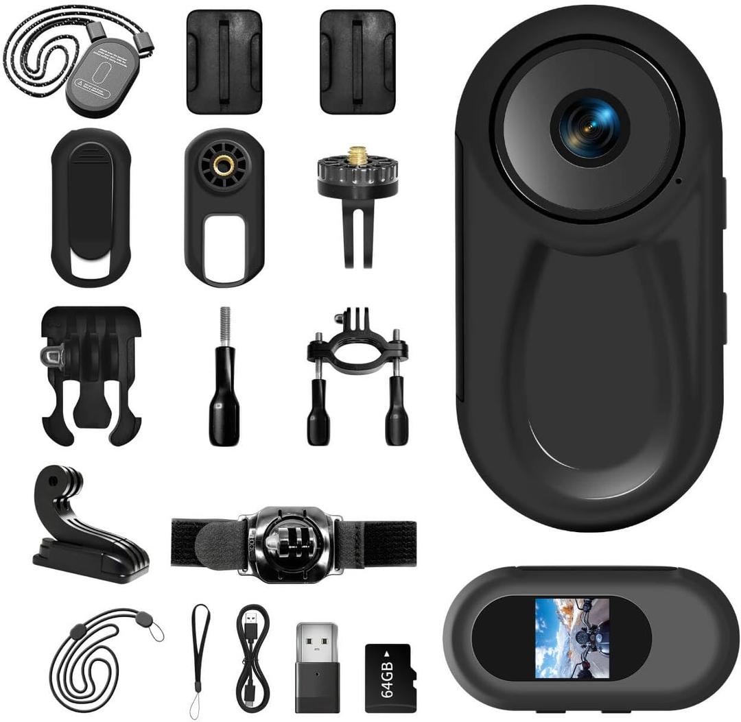 1080P Mini Body Camera,64G Wearable Action Body Cam,Thumb Size Hands Free One-Click Filming Body Worn Camera with 360Rotatable Clip for Work, Travel, Pet Walking