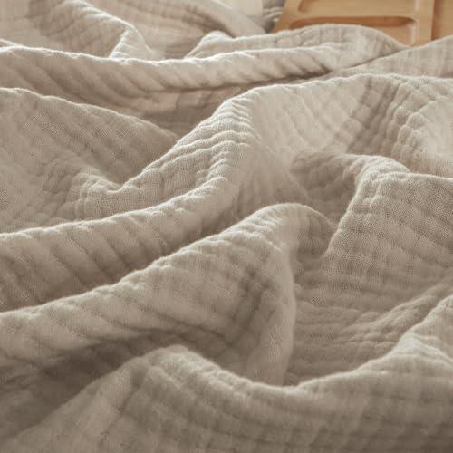 PHF 100% Cotton Muslin Blanket Queen Size 90"x90", 4-Layer Lightweight Gauze Throw, Breathable Cloud-Soft Minimalist Blanket for Bed, Couch, Camping & Baby, Taupe, Ideal Gift