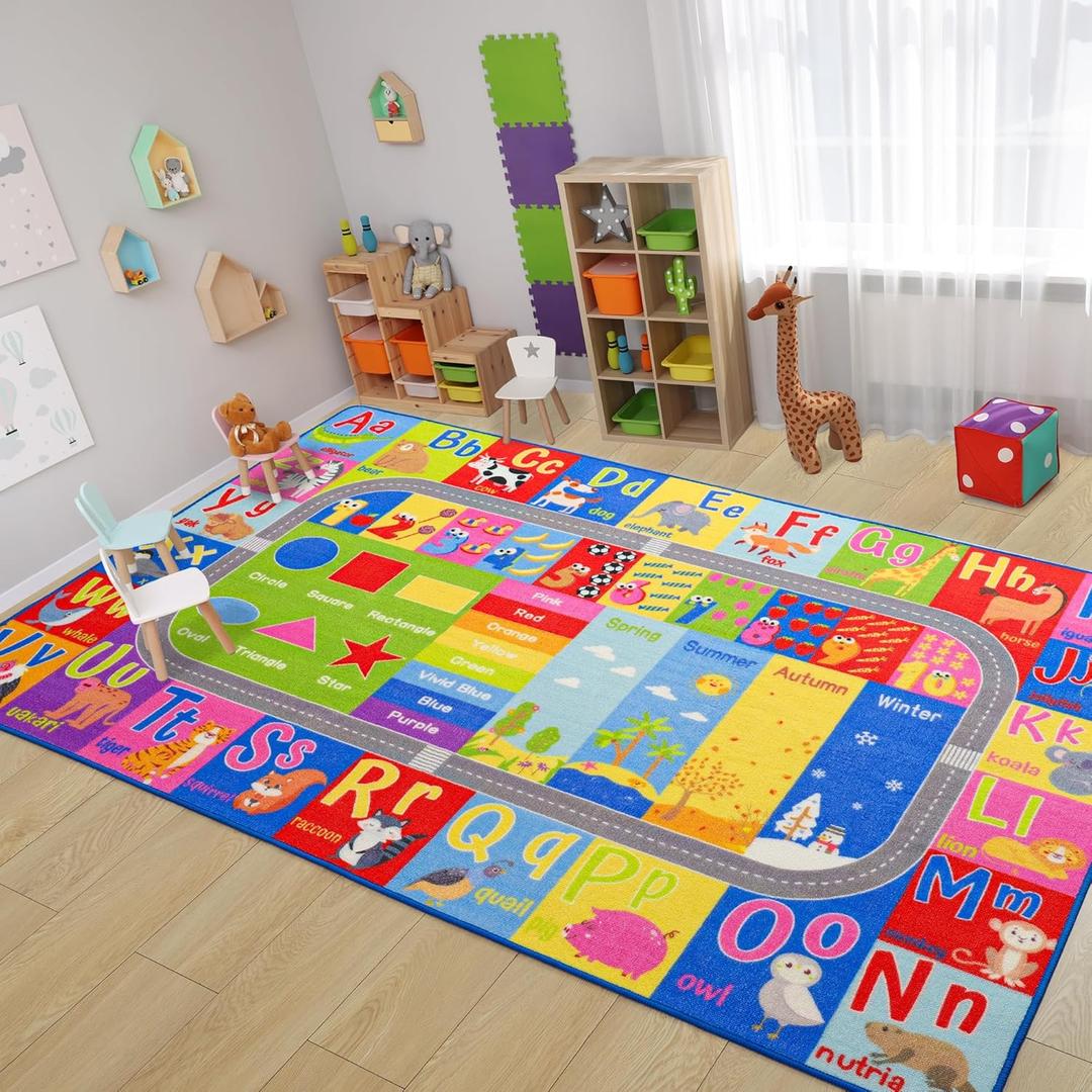 Kids Rug for Playroom Classroom, ABC Alphabet Numbers Play Toddlers Rugs, 3x5 Learning Educational Bedroom Floor Mat, Washable Baby Carpet for Boys Room, Nursery, Preschool, Daycare