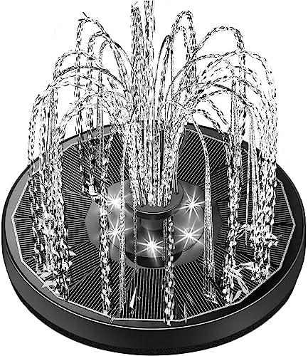 Yzert Glass Panel Solar Fountain with 2200 Mah Battery, 3.5W Floating Water Fountain with 4 Fixed Rods, Solar Pump for Bird Bath, Garden, Pond, Pool, Outdoor - White Lights