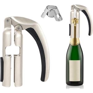 Champagne Bottle Opener and Bottle Stopper, Portable Zinc Alloy Sparkling Champagne Cork Remover, Easy to Use Bar Jar Cork Puller with Ergonomic Handle Design for Wine Lovers