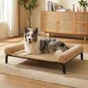 Elevated Dog Bed with Removable Fluffy Pillow Cushion, Raised Pet Cot Washable Bolster, Dog Couch Sofa, Anti Slip Feet, Breathable Mesh, Khaki, 43"32"