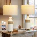 Boho Rattan Table Lamps for Bedroom Nightstand 26" Farmhouse Bedside lamp Set of 2 with USB C+A Ports & AC Outlet,3-Way Dimmable Touch Control Vintage Lamps for Living Room(Include Bulbs)