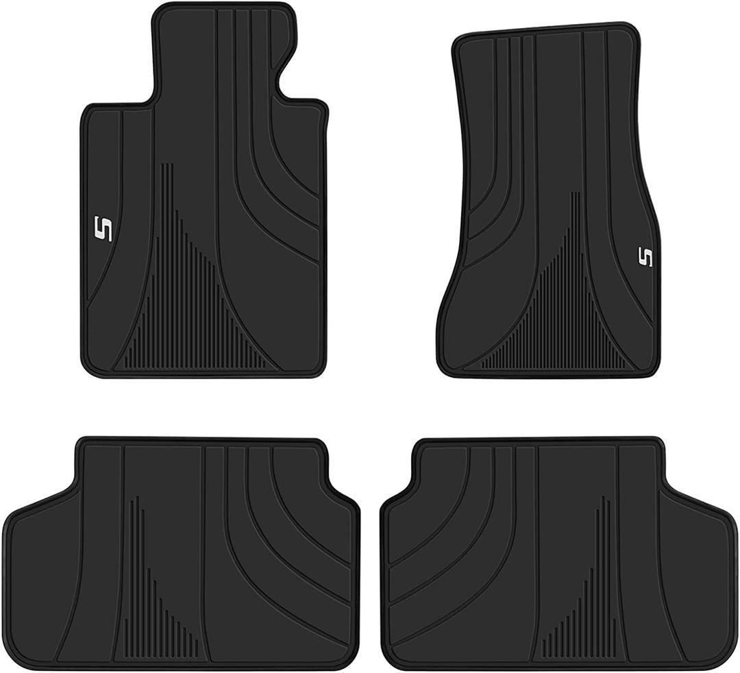 Car Floor Mats Custom Fit for BMW 5 Series G30/G31 2017-2023 Black White Rubber Auto Liner Mats All Weather Protection Heavy Duty Odorless