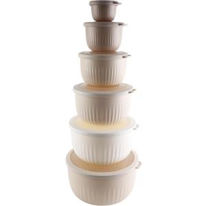 COOK WITH COLOR Prep Bowls with Lids- Wide and Deep Nesting Plastic Small Mixing Bowl Set with Lids, 12 Piece Set - Deep Bowls, Brown