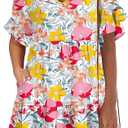 Caracilia Dresses for Women Summer Casual 2026 Ruffle Short Sleeve A Line Tiered Flowy Cute V Neck Mini Beach Dress Pockets Multicolour Floral X-Large