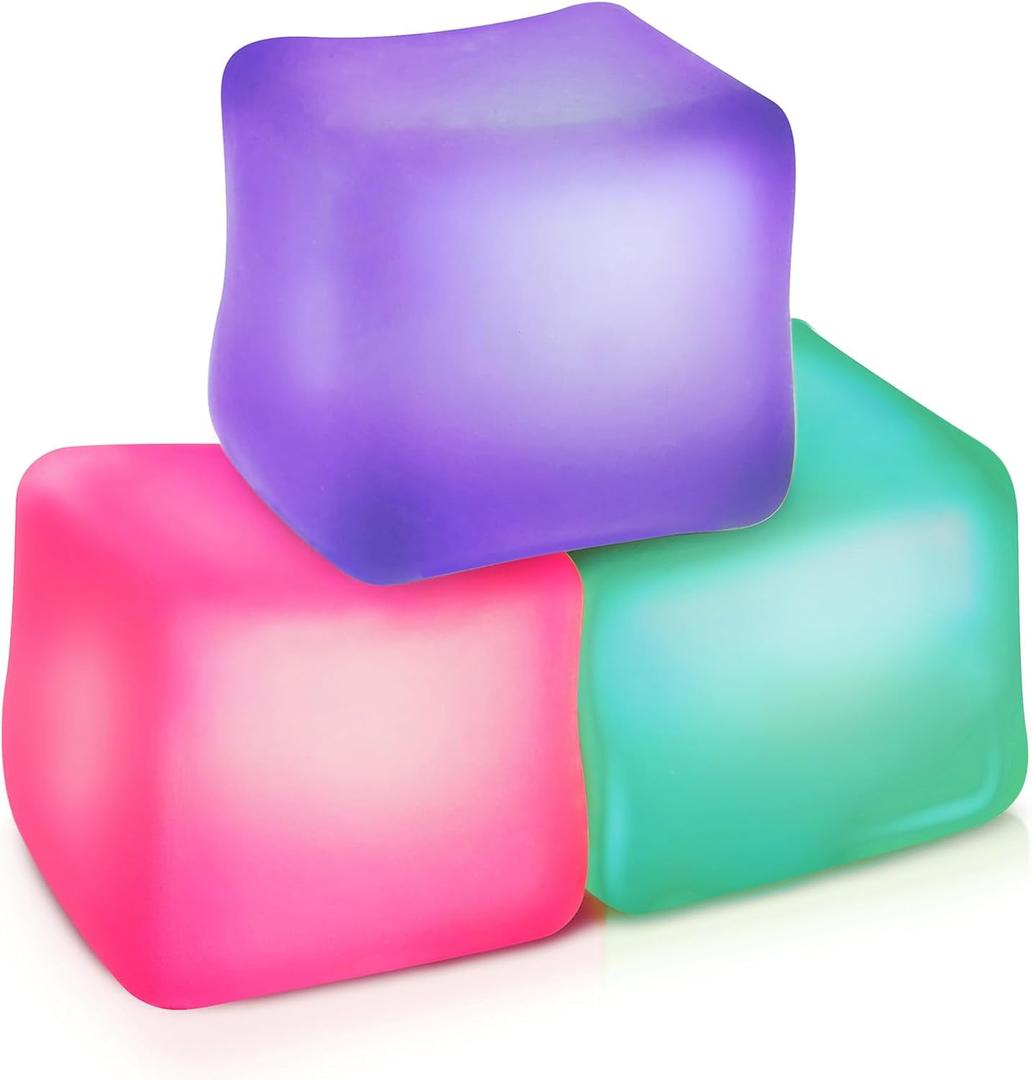 Fidget Toy Stress Cube 3 Pack - High Density Gel Filled 2.1" Cube, Squishy Fidget Toys for Relaxation, Calming Sensory Toys for Autism, Stress Balls for Kids Adults Children Teens