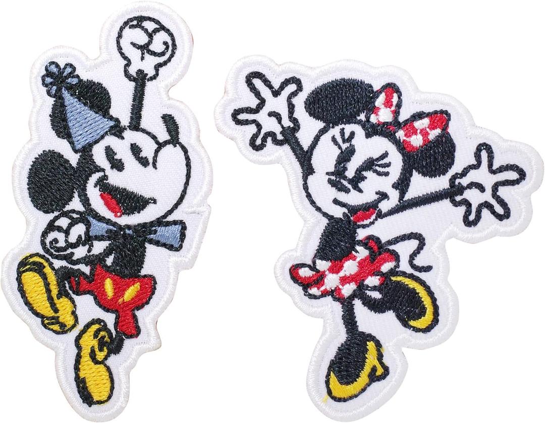 2 Pcs Mickey Party Patches Iron on Embroidered Badge Saw On Patch for Jeans, Clothing, Bags, Jackets, Caps
