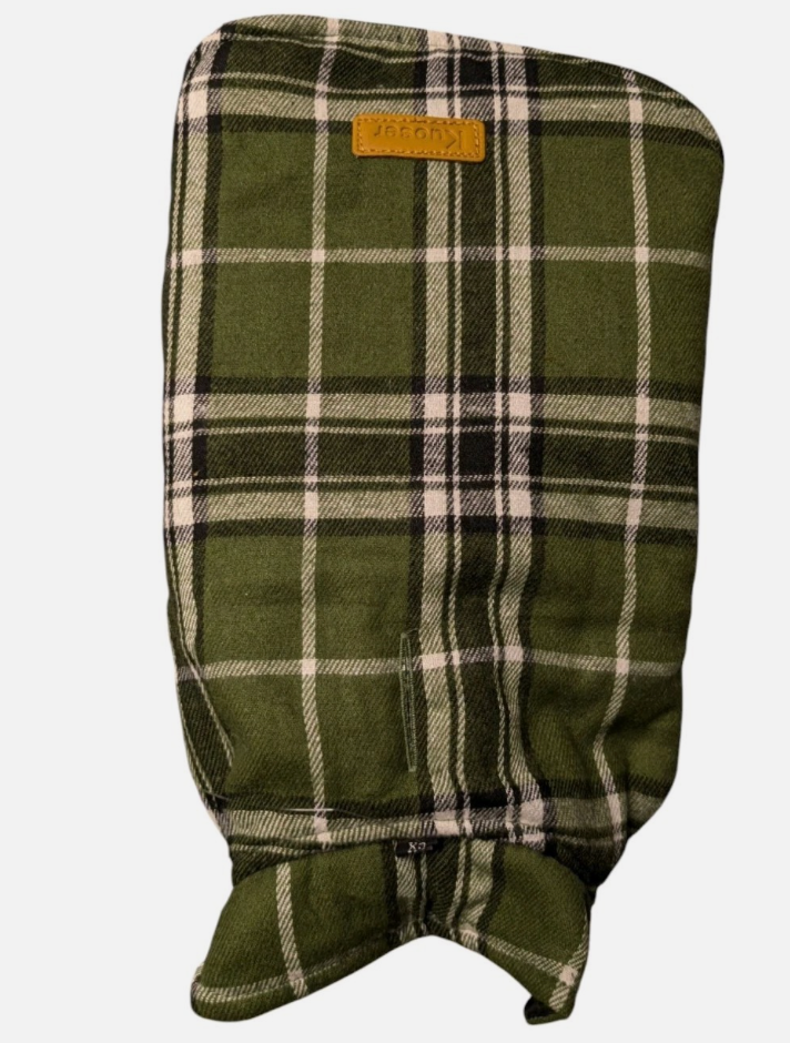 Kuoser Warm Dog Coat, Reversible, Sz XS Green Plaid/ Quilted Black NWT