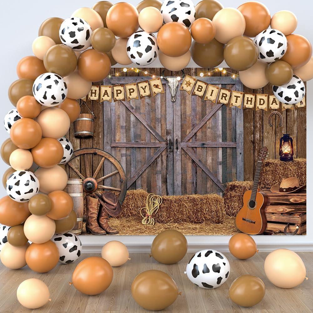 Cowboy Birthday Party Decorations Western Birthday Party Supplies, 65Pcs Cowboy Balloons and 1Pcs Western Birthday Backdrop for Cowboy Rodeo Birthday Party Country Western Baby Shower