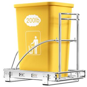 ANASTA Single Pull Out Trash Can Under Cabinet 7-13 Gal, Heavy Duty Under Sink Garbage Can, 50Qt Slide Out Waste Bin for 13" Wx 17" Hx 19" D Base Cabinet, Trash Bin Holder for Drawer/Counter, No Can (Silver)