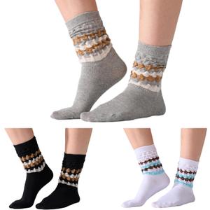 Women's Slouchy Socks Soft Casual Calf Socks Retro Scrunch Crew Socks 3/4 Pairs (Medium, Black&white&grey)
