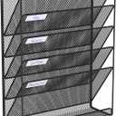 Hanging Folder Organizer Mesh 6 Tier, Wall File Organizer Hanging Paper Organizer, Wall Mount Mail Storage, Office Organization and Storage Rack for Home Office, Black