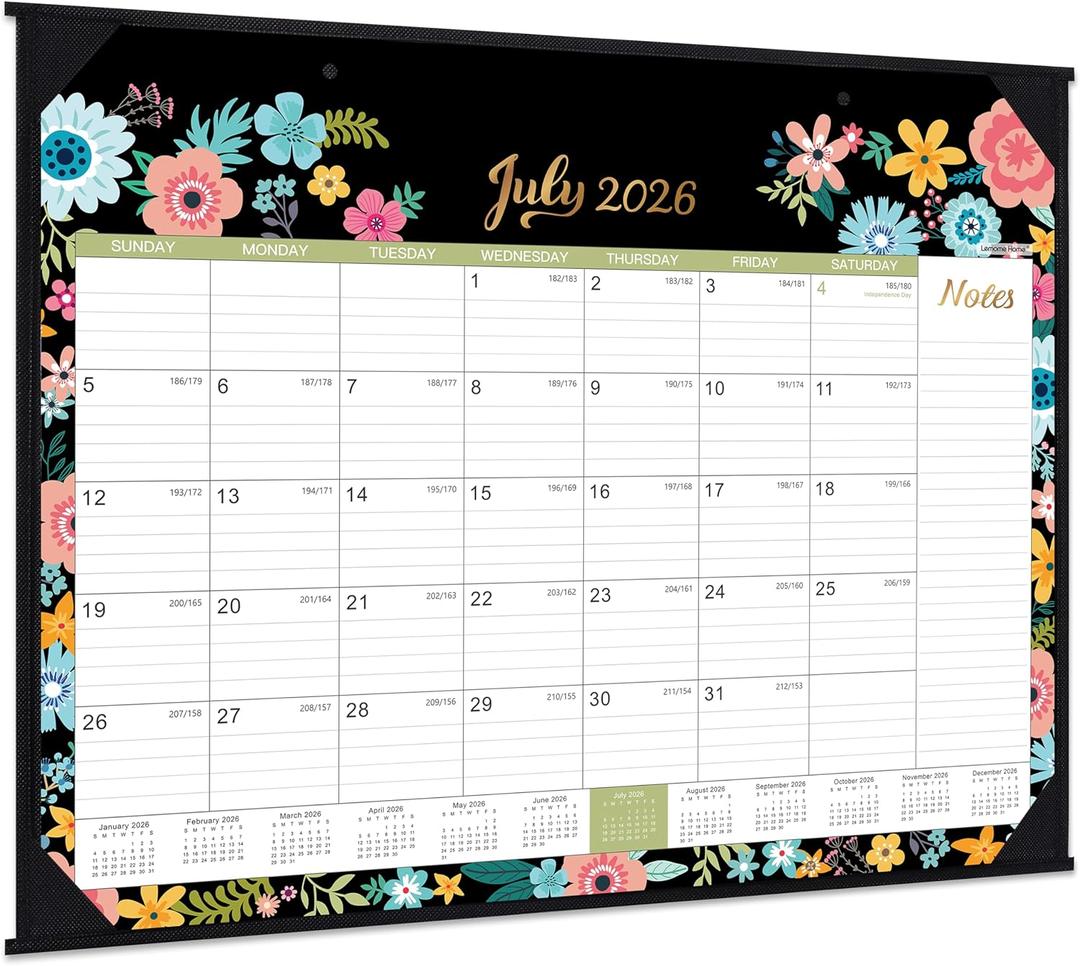 Desk Calendar 2026-2027 - Large Desk Calendar 2026-2027, Jul. 2026 - Dec. 2027, 22" x 17", 18 Months Calendar with Corner Protectors - Black Floral