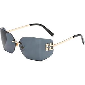 Futuristic Rimless Y2K Sunglasses for Women Men Fashion Wrap Around Frame Trendy Shield Frameless Design