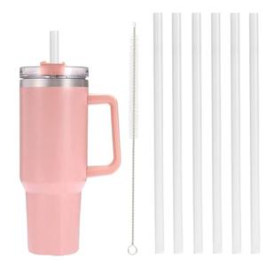 6 Pack Replacement Straws with Cleaning Brush Compatible Stanley 30 oz 40 oz Tumbler, Plastic(White)