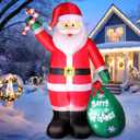8 FT Christmas Inflatable Santa Claus with Candy and Big Gift Bag Outdoor Decor, Blow Up IP44 Weatherproof Xmas Decorations for Yard, Built-in LED Light for Gardern Lawn Indoor Winter Holiday