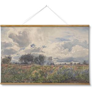 ARPEOTCY Extra Large Vintage Framed Wall Art, 36x54 Inch Farmhouse Retro Watercolor Sky Field Landscape Hanging Wall Art, Large Rustic Canvas Home Decor Aesthetic for Living Room Bedroom Office