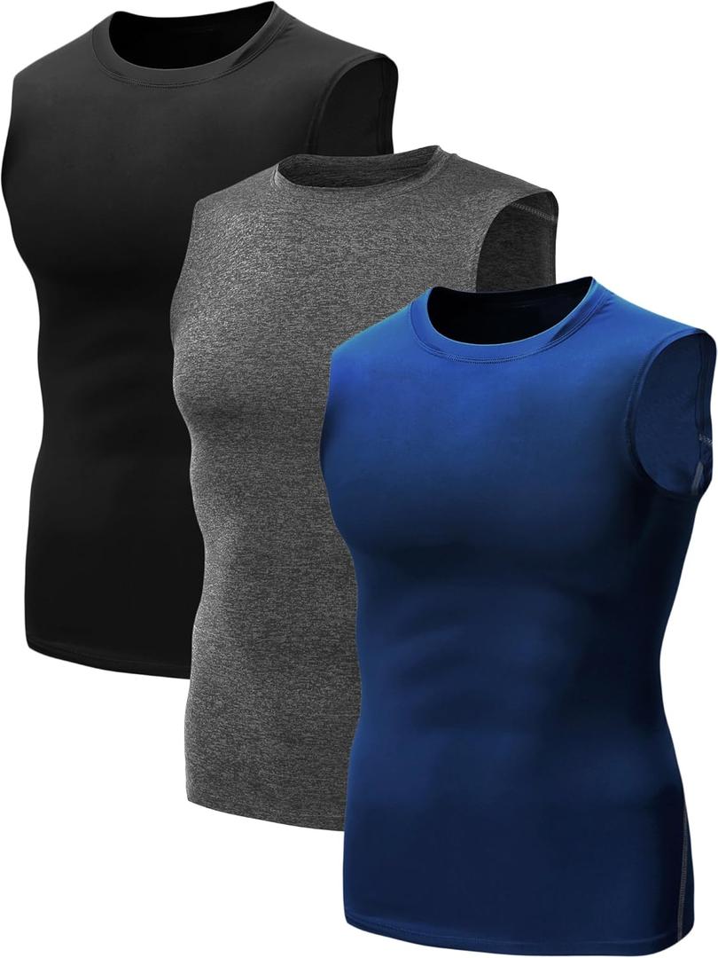 NELEUS Men's 3 Pack Athletic Compression Under Base Layer Sport Tank Top (White, XXL)