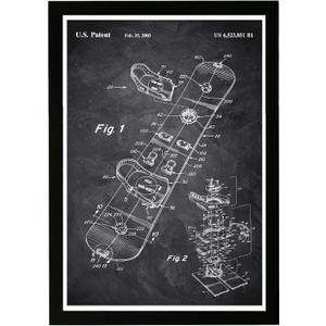 Wynwood Studio Sports and Teams Framed Wall Art Prints 2003 Chalkboard' Snowboard Home Dcor, 13" x 19", Black, White