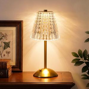 Nusogon Rechargeable Cordless Table Lamp, Touch Control Crystal Desk Lamp with 3500mAh Battery, 3 Color Dimmable LED Small Lamp for Bedroom Bedside Restaurant Kitchen Home Decor