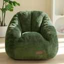 MAXYOYO Kids Bean Bag Chair, Comfy Bean Bag Sofa with Back Support, Faux Fur Cute Chair for Boys and Girls, Stuffed Floor Sofa for Nursery, Bedroom, Green