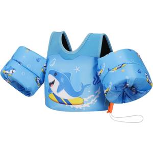 MoKo Toddler Swim Vest for Kids 20-50lbs, Swim Arm Floaties Cartoon Swimming Water Wings Pool Float Vests Sleeves Shoulder Straps Arm Band for Children Learn to Swim