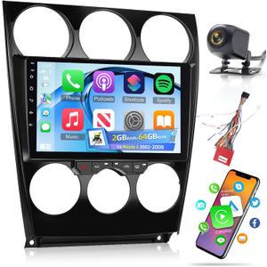 [2+64] Volxcereo Car Radio for Mazda 6 2002 2003 2004 2005 2006 2007 2008, 9 inch Android Touchscreen Stereo with Carplay/Android Auto, GPS, WiFi, Bluetooth, SWC, FM/RDS, Backup Camera
