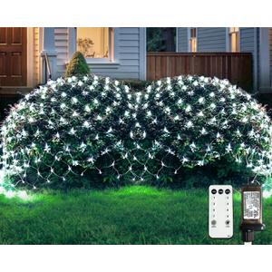 JMEXSUSS Outdoor Net Lights Waterproof, 12ft x 5ft with 8 Modes Remoter, 360 LED Plug in Net Lights for for Bush Patio Christmas Tree Decor (Clear Wire, White)