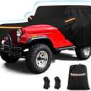 Car Cover for Jeep CJ5 1955-1983, Waterproof 210D Oxford Cloth and Cotton Cover Outdoor Full Car Covers with Zipper Windproof Heavy Duty All Weather with Wind, Sun, UV and Dust Protectio