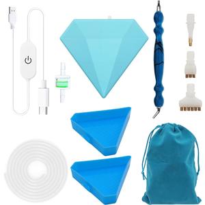 Diamond Art Painting Vacuum Pen Kit, Electric Diamond Art Pen with Storage Tray, No Wax Needed Diamond Art Accessories DIY 5D Art Craft Jewelry Bead Rhinestones(Blue)