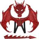 Dragon Costume Kids Dinosaur Wings Tail Mask Set Boys Girls Children Dress Up Dino Props for Halloween Cosplay (Red)